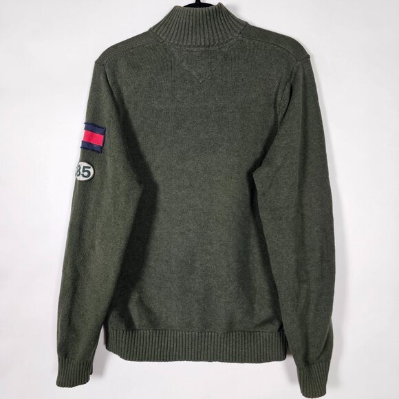 Tommy Hilfiger Preppy Patches Mens Medium Long Sleeve Full Zip Green Sweater - Picture 2 of 6